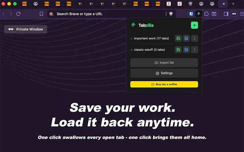 Tabzilla - Save, restore & share tabs screenshot 2