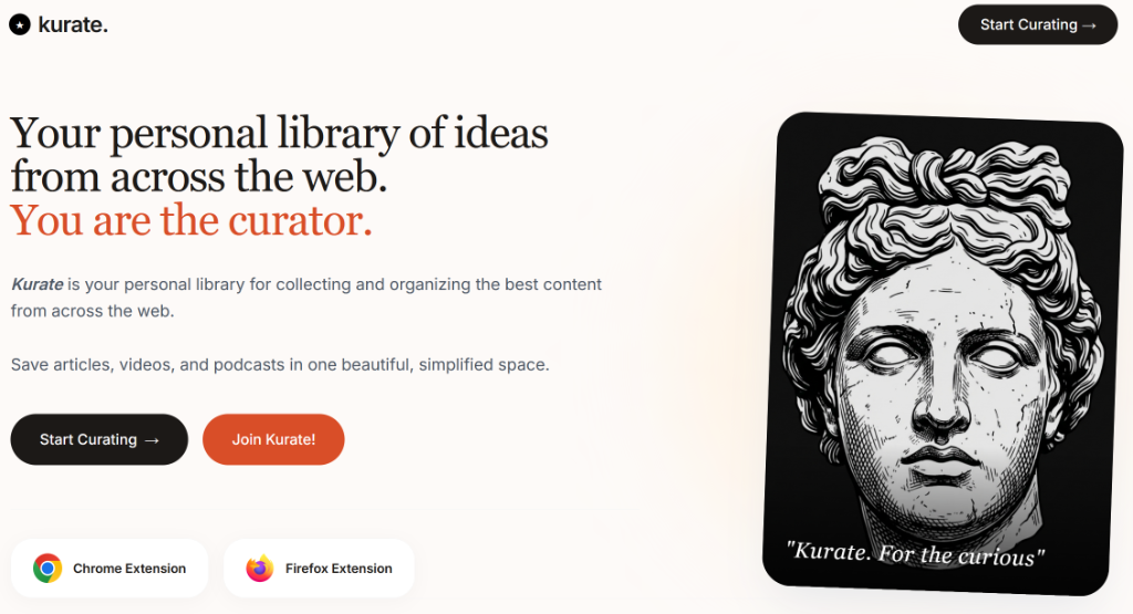 kurate - Main product screenshot demonstrating key features and user interface