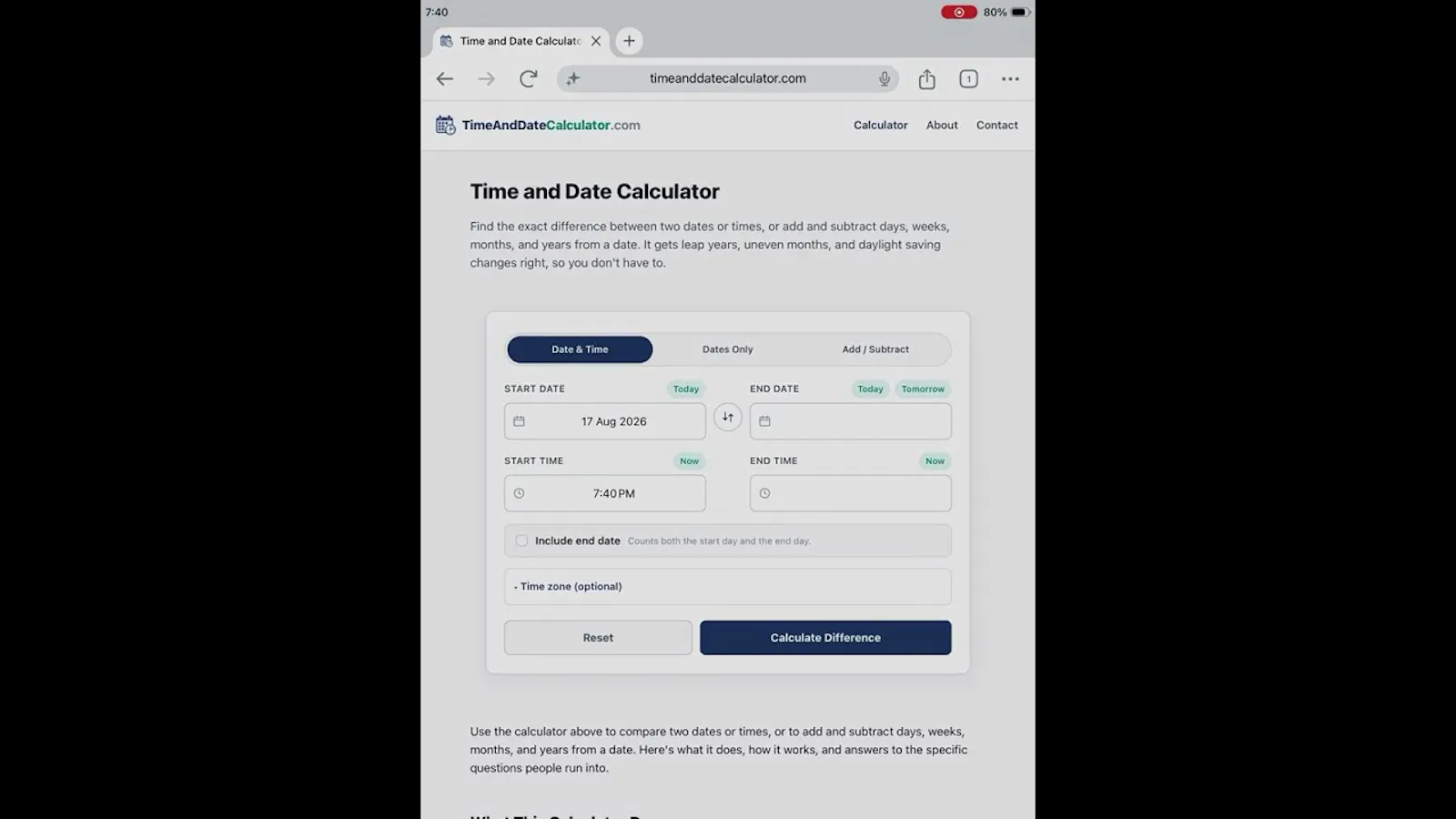 Time and Date Calculator screenshot 1 (video preview)