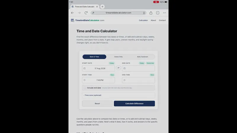Time and Date Calculator screenshot 1 (video preview)