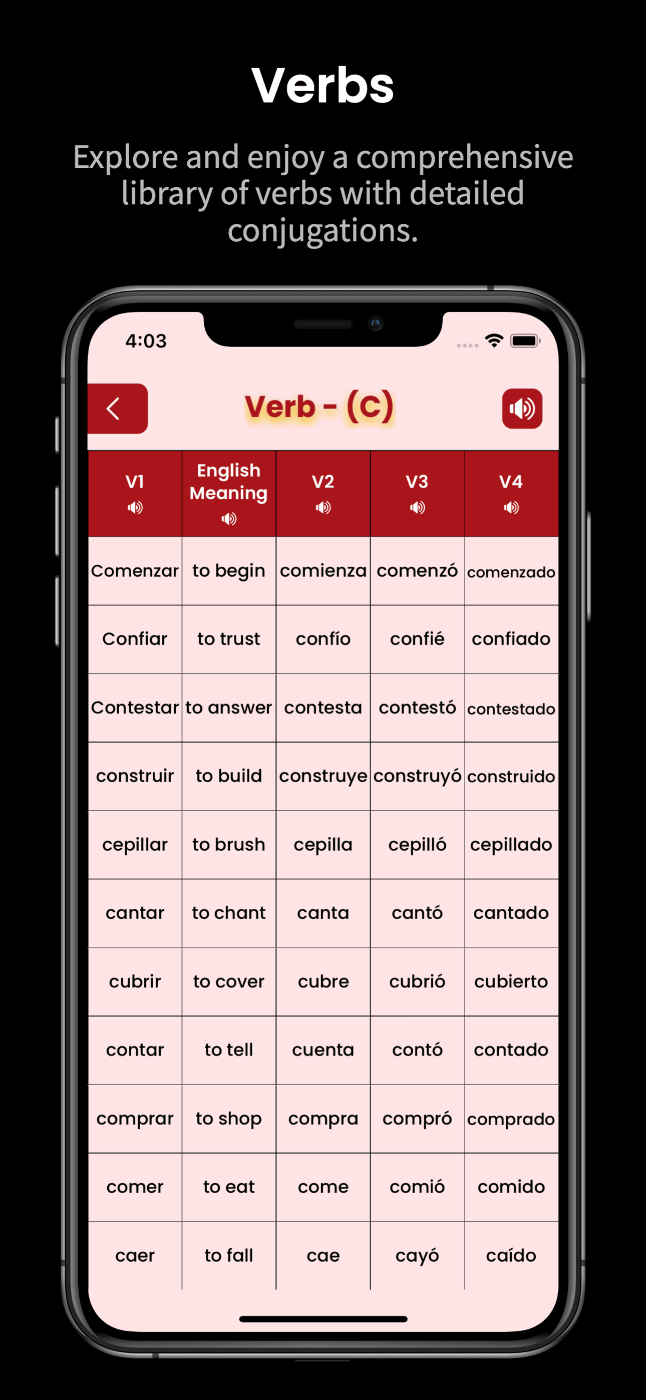 Learn Spanish: Verb Forms - Screenshot 2 showing product features and functionality