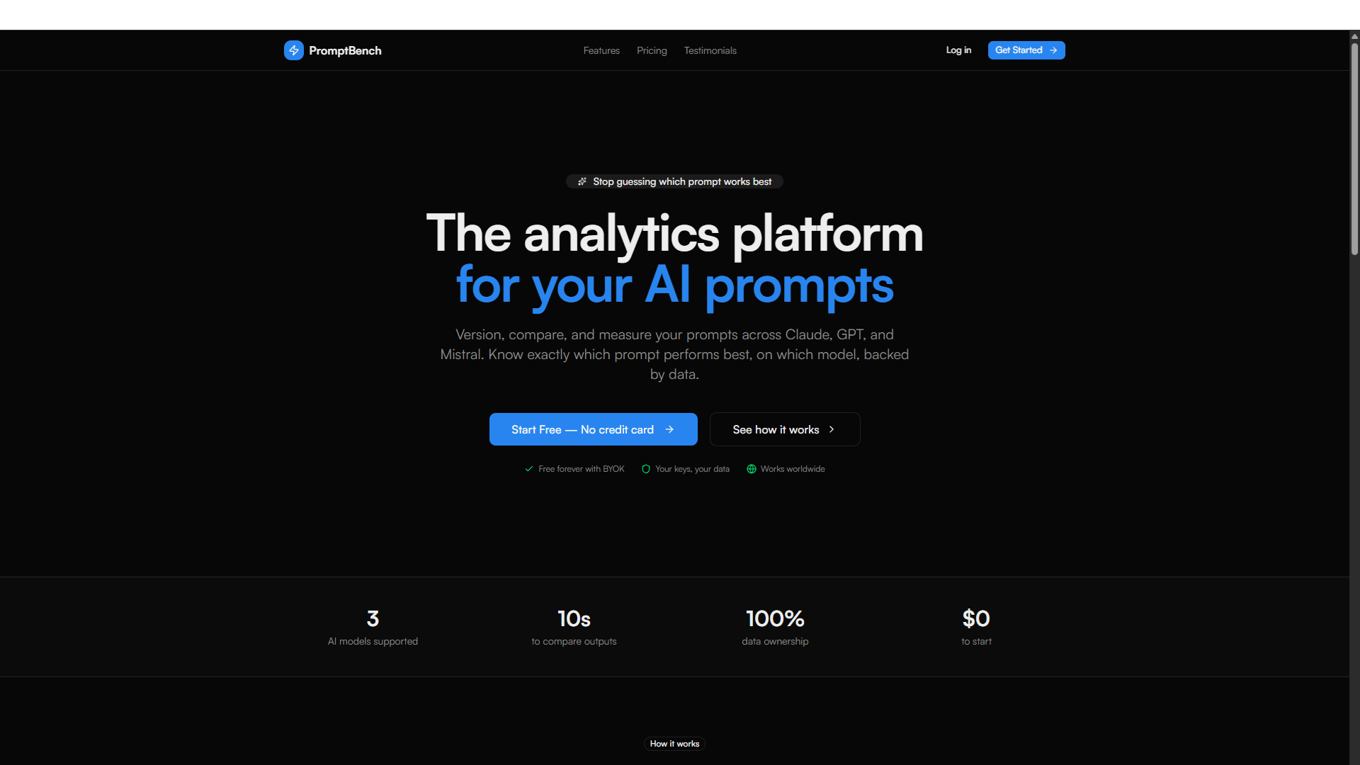 PromptBench - Main product screenshot demonstrating key features and user interface
