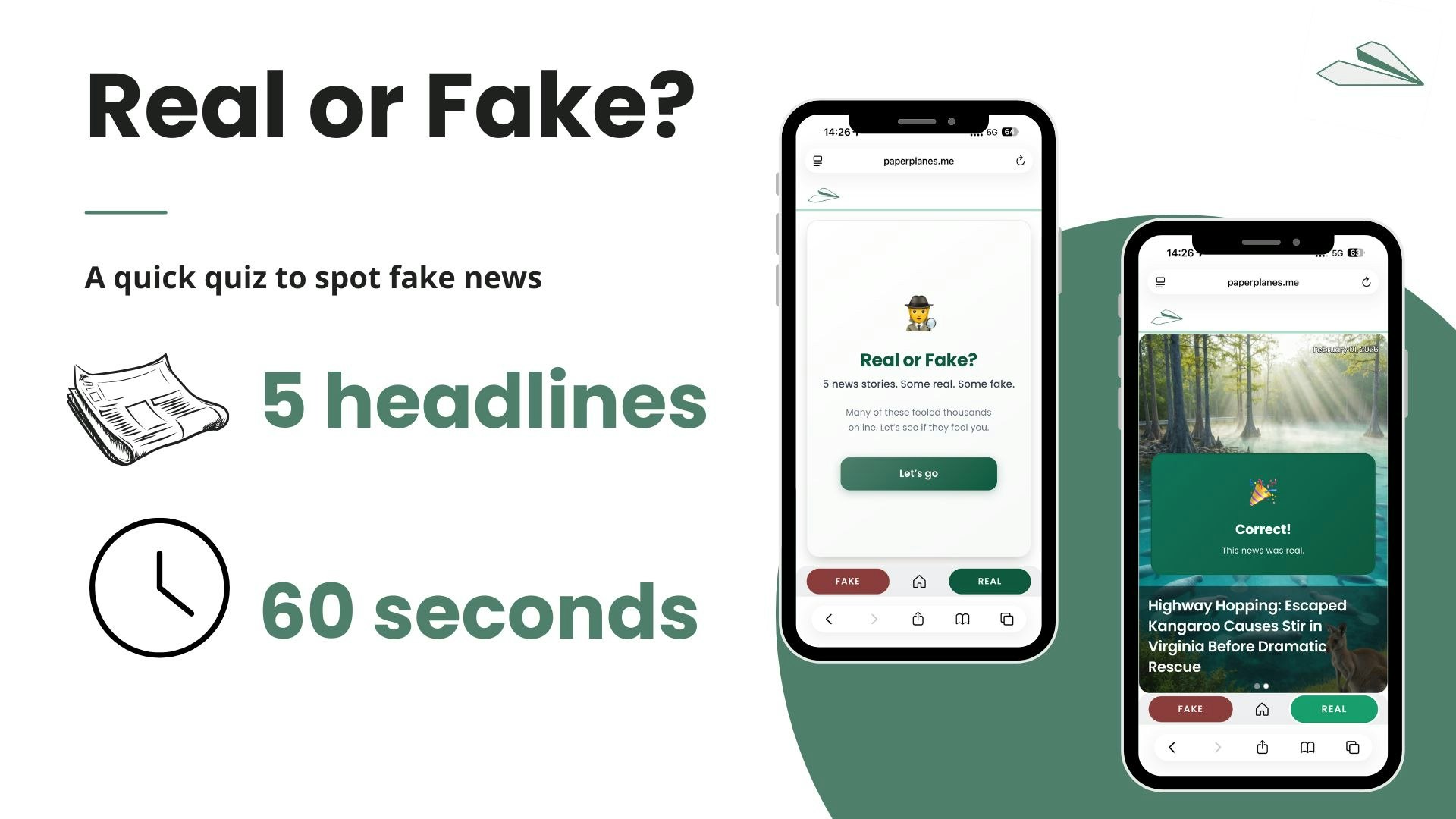 Fake vs Real (by Paper Planes) - Main product screenshot demonstrating key features and user interface