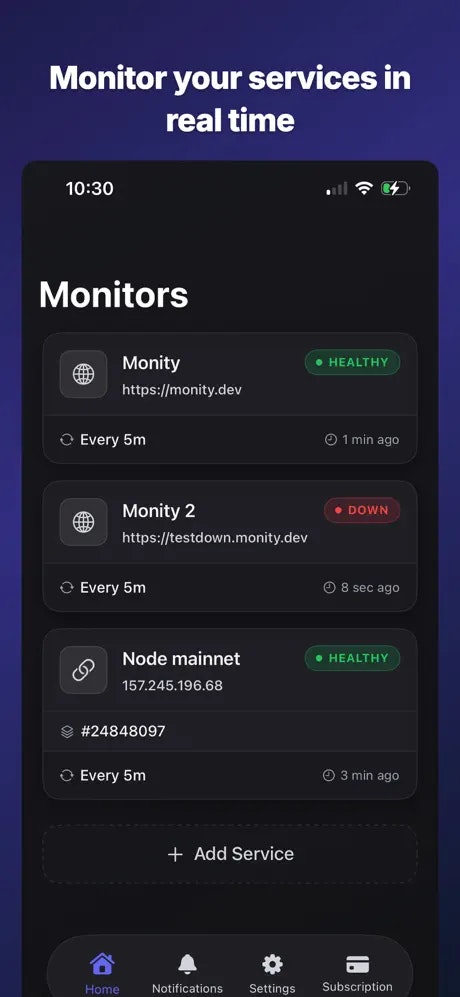 Monity - Main product screenshot demonstrating key features and user interface