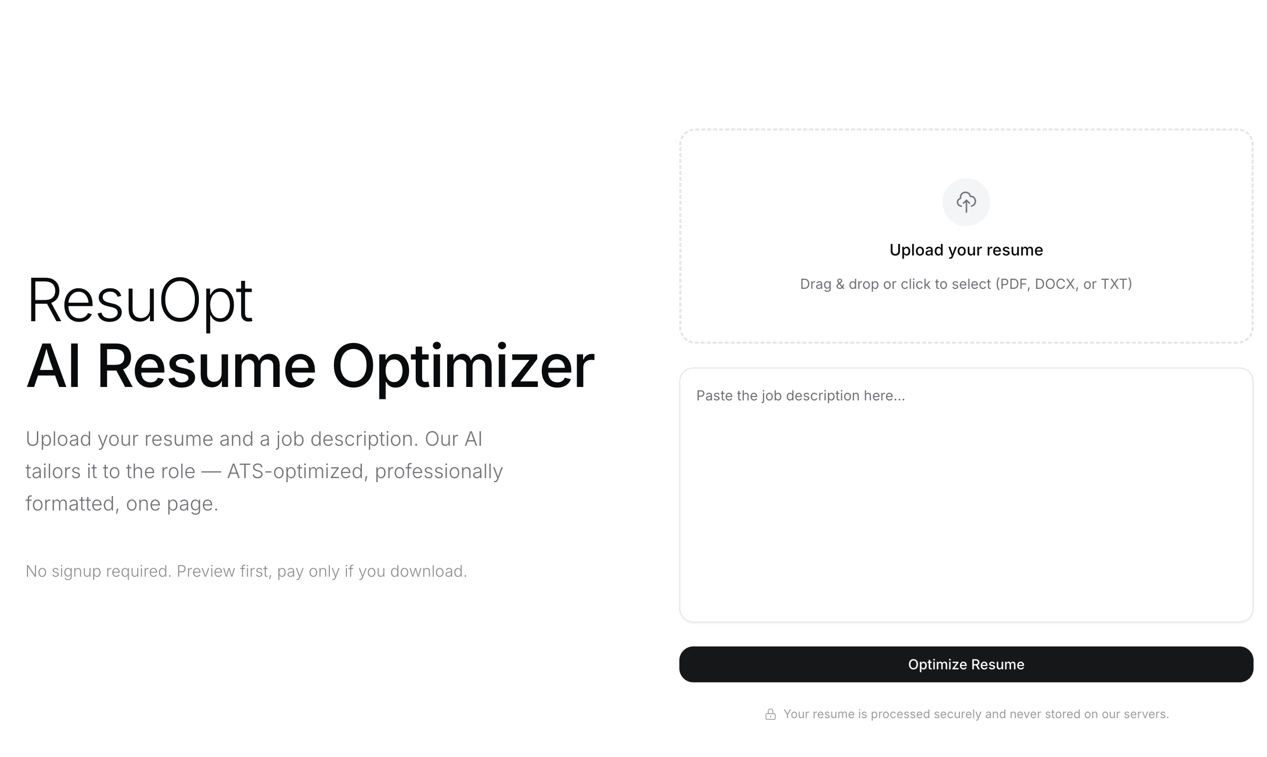 ResuOpt - Main product screenshot demonstrating key features and user interface