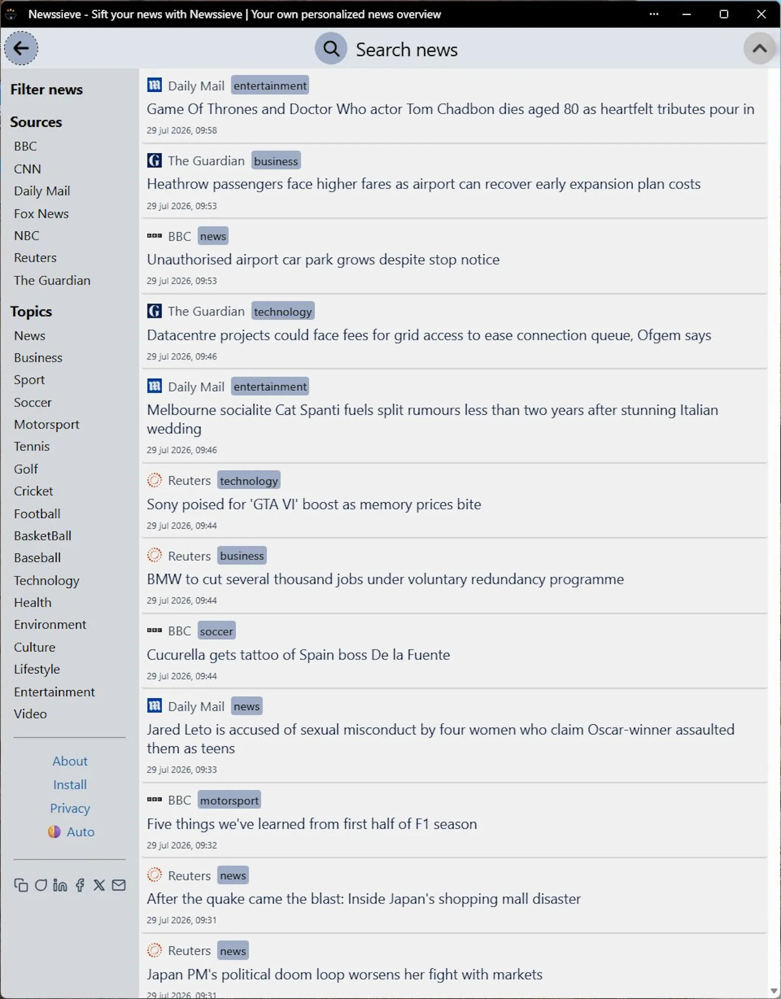 Sift your news with Newssieve screenshot 1