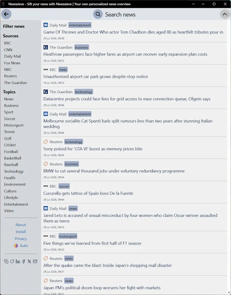 Sift your news with Newssieve screenshot 1