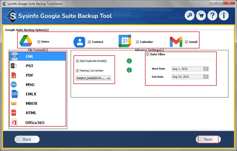 Média Outil de sauvegarde de la suite G - G outil de sauvegarde de la suite pour sauvegarder efficacement les e-mails de la suite. 4