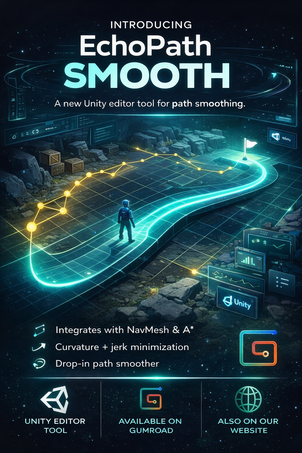 Drop-in path smoothing for NavMesh & A* - Main product screenshot demonstrating key features and user interface