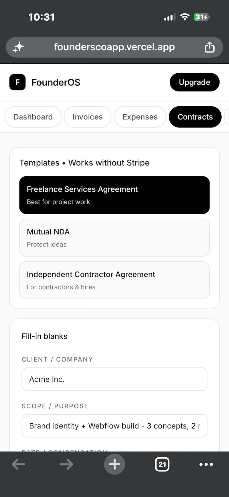 FounderOS screenshot 1