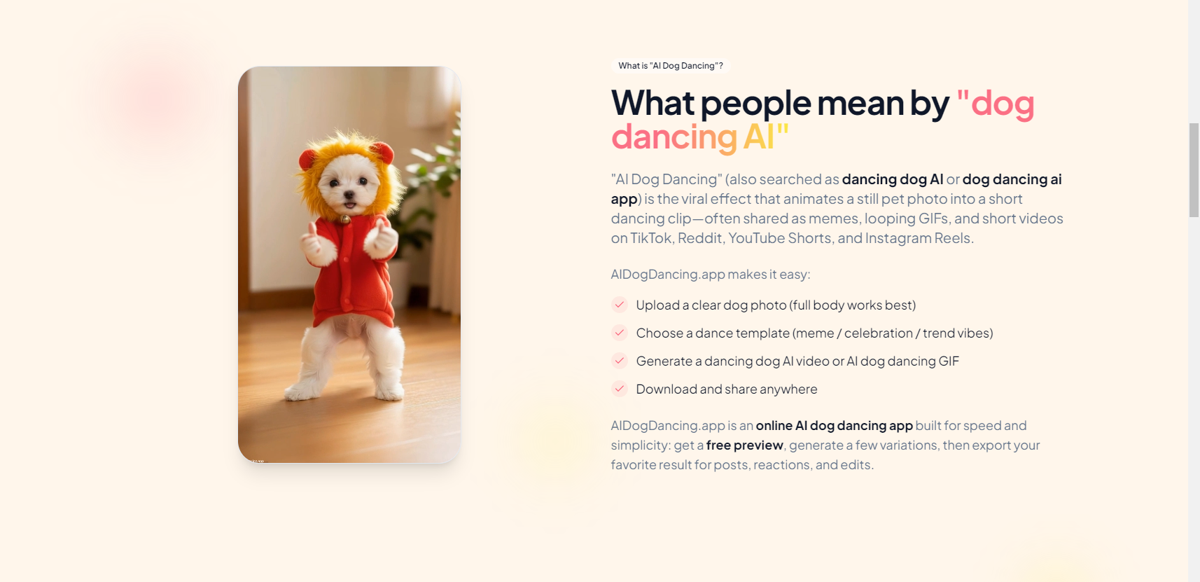 AI Dog Dancing - Screenshot 4 showing product features and functionality