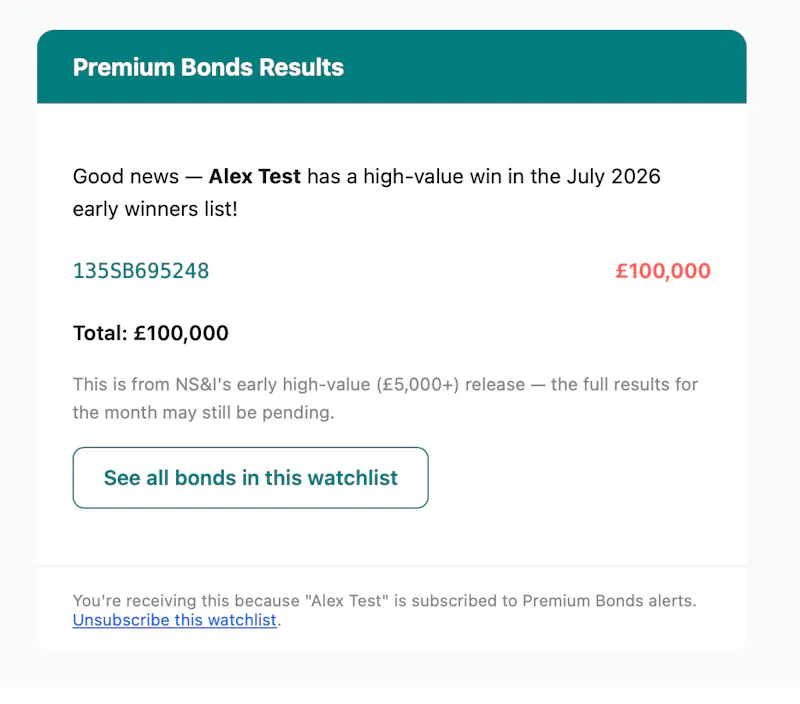 Premium Bonds Results screenshot 2