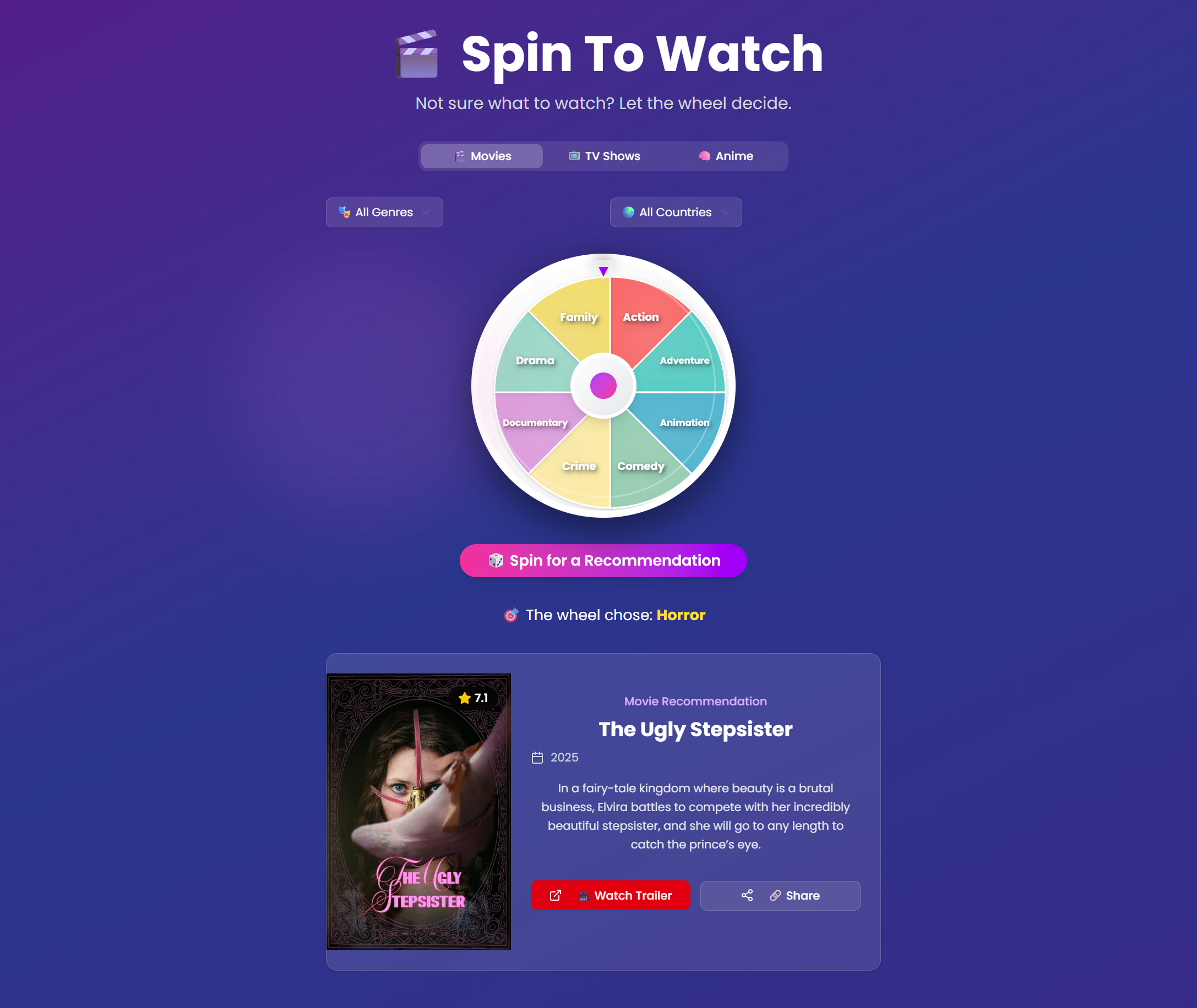 SpinToWatch - Spin the wheel to find your next movie, show, or anime! media 2