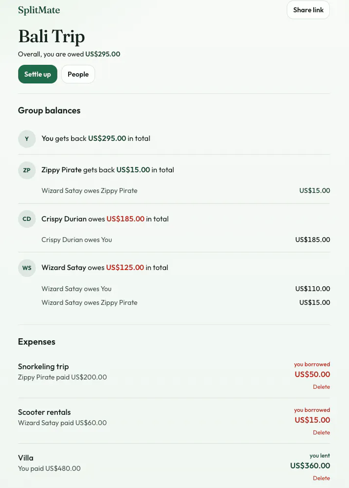 SplitMate — split expenses with a link gallery image