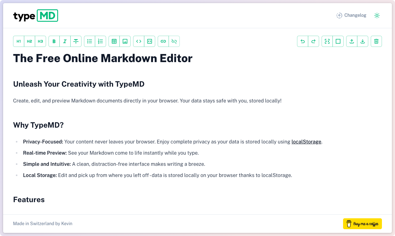 Typemd - онлайн -редактор маркировки - Markdown Edition сделано простым медиа 1