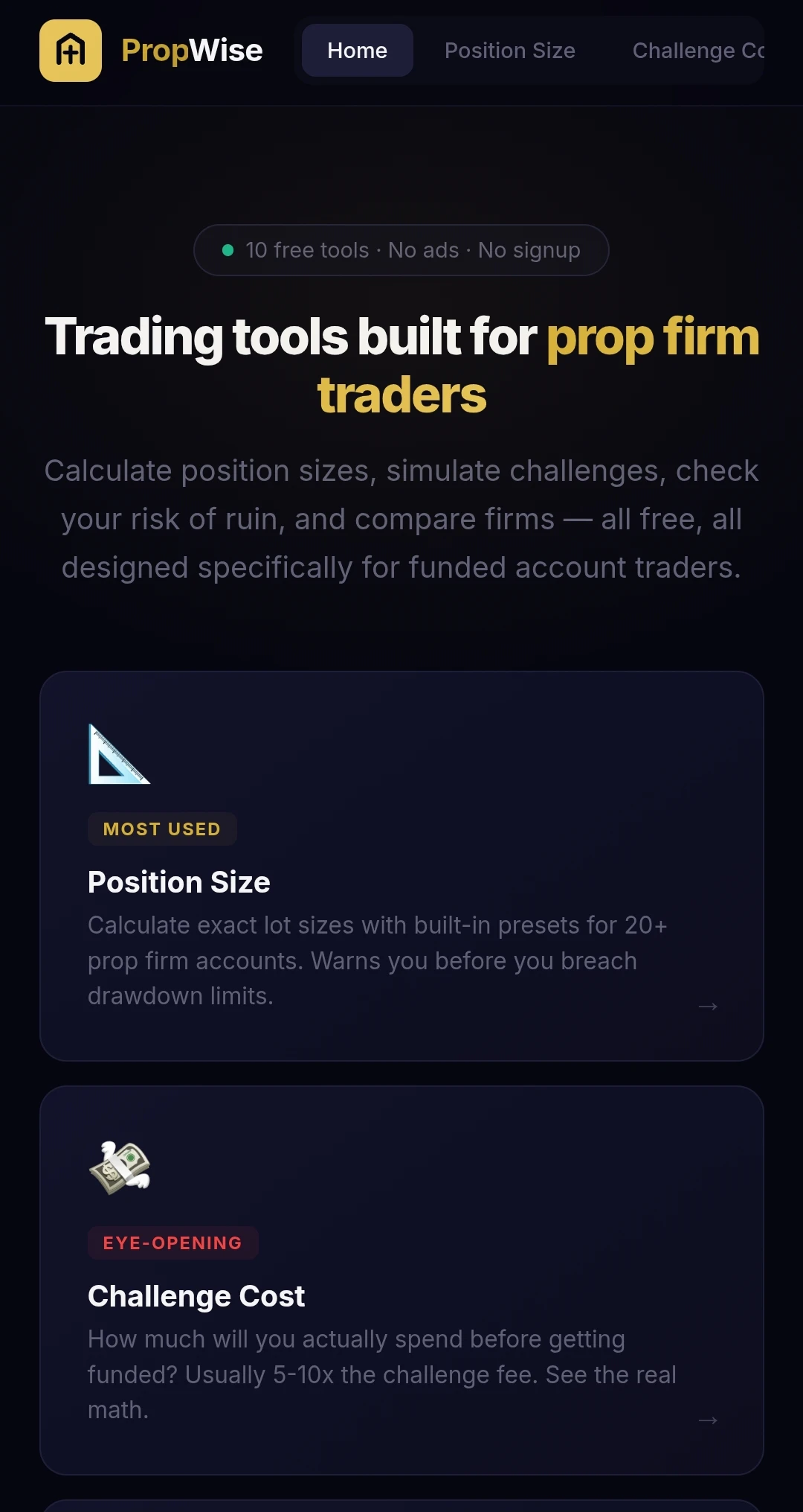 PropWise — Free Prop Firm Tools