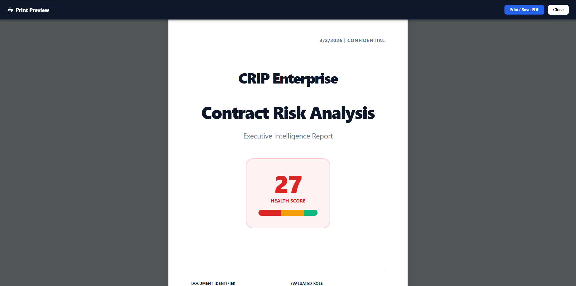 CRIP; Offline Contract Risk Intelligence - Screenshot 2 showing product features and functionality
