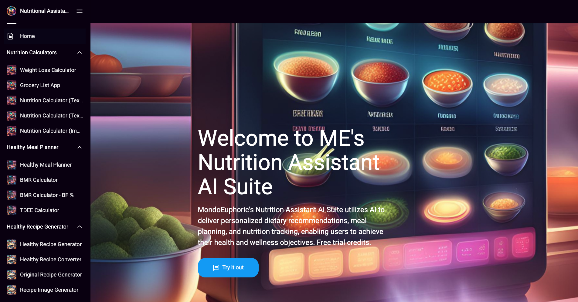 Nutrition Assistant AI Suite - Main product screenshot demonstrating key features and user interface