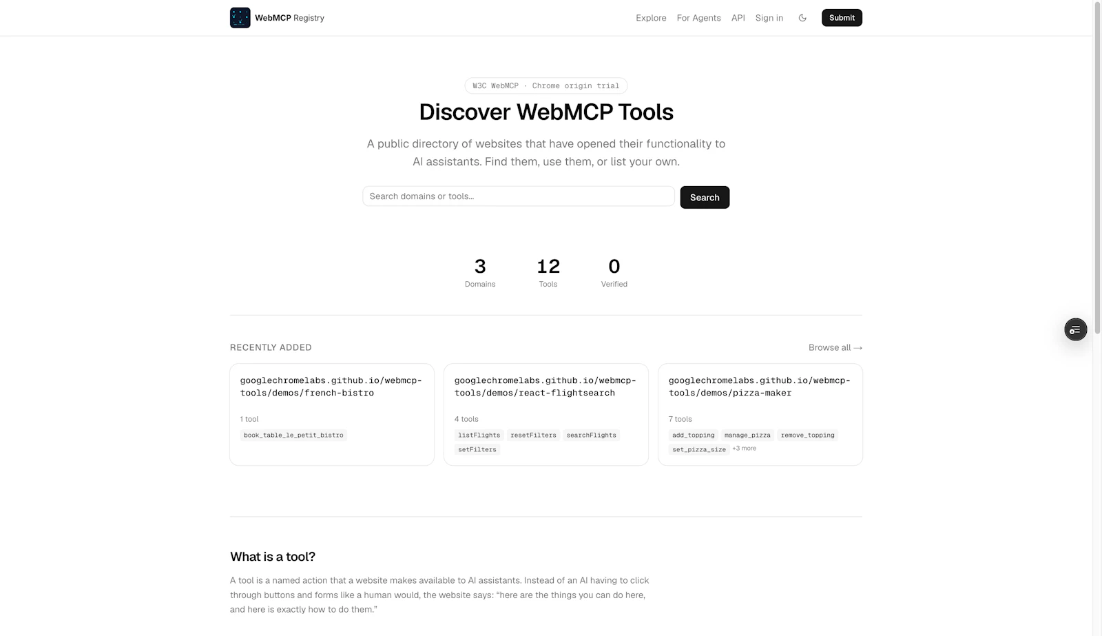 WebMCP Registry screenshot 2