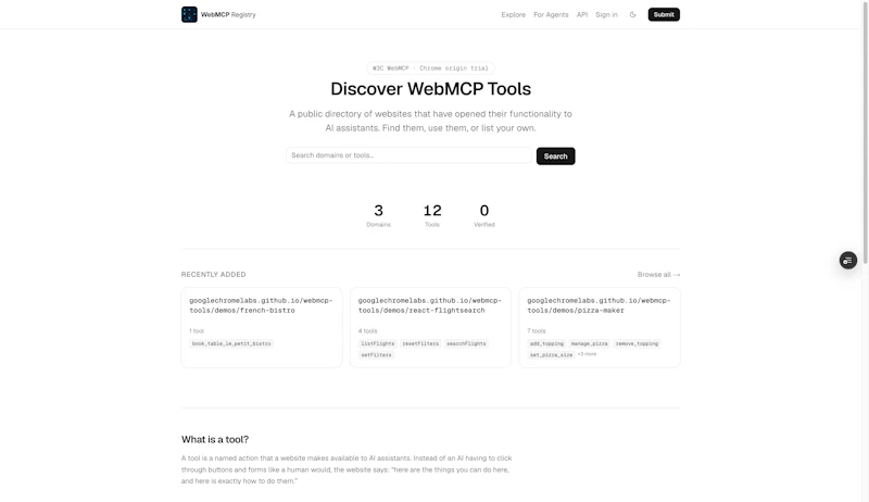 WebMCP Registry screenshot 2