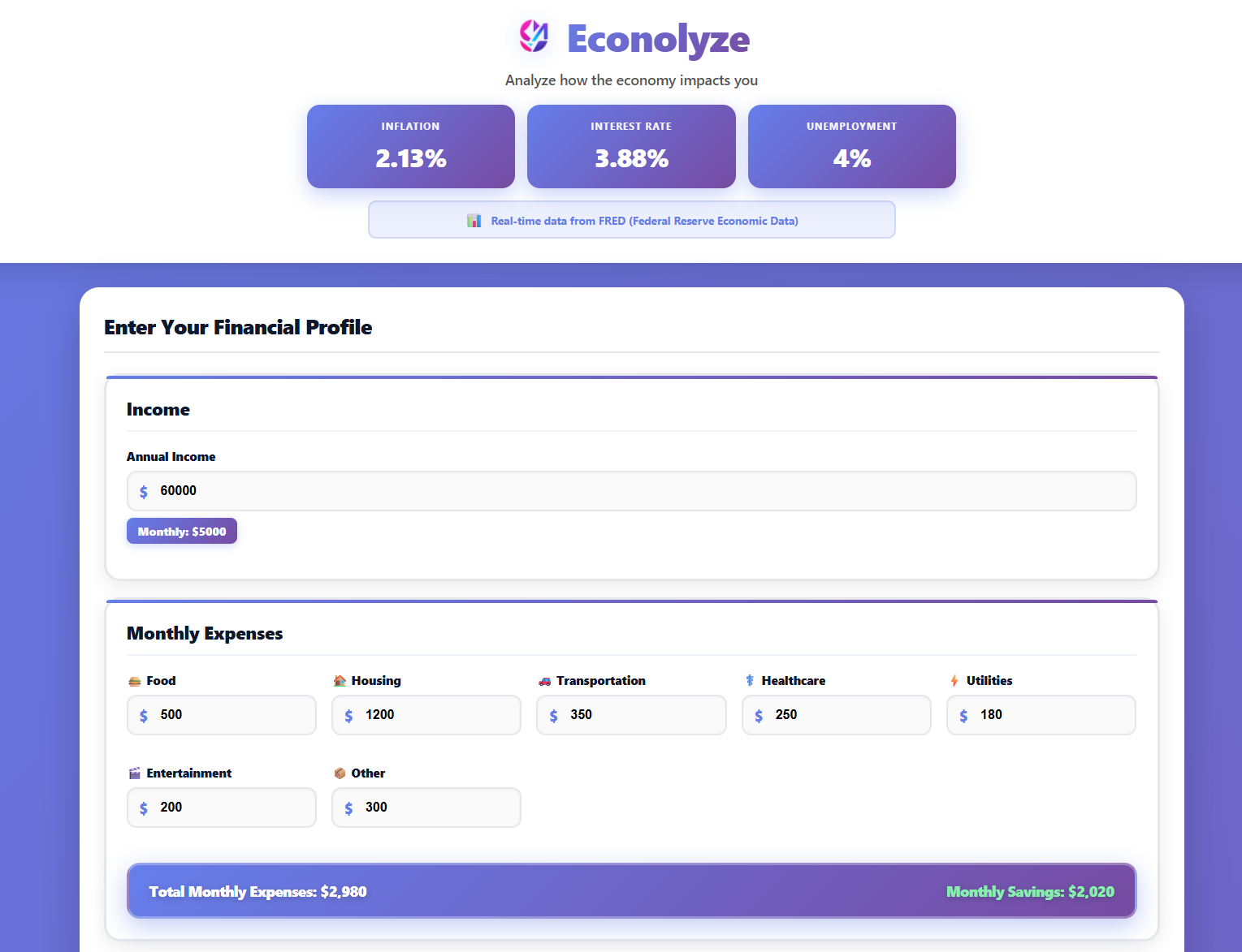 Econolyze - Main product screenshot demonstrating key features and user interface