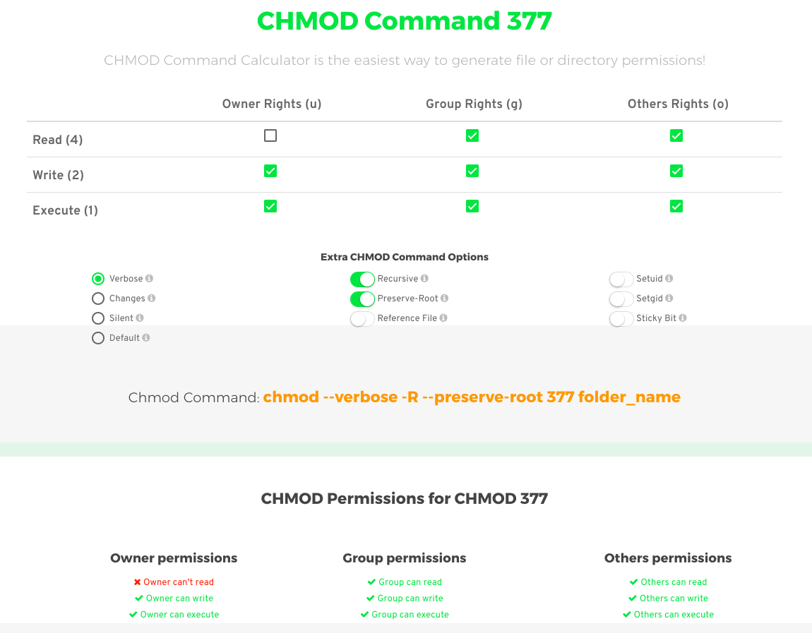 Chmod Calculator - way to generate file or permissions