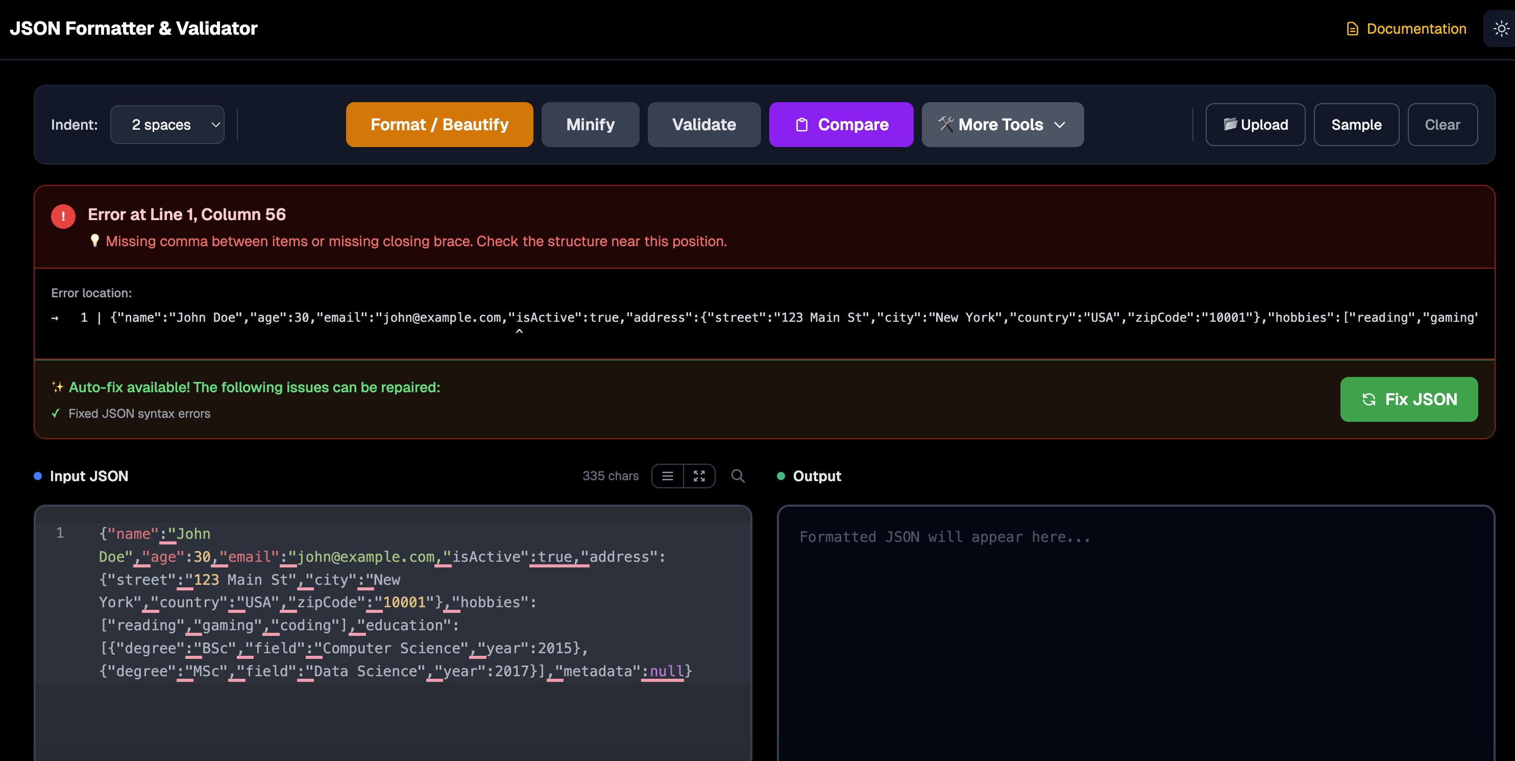 JSON Formatter Online - Main product screenshot demonstrating key features and user interface