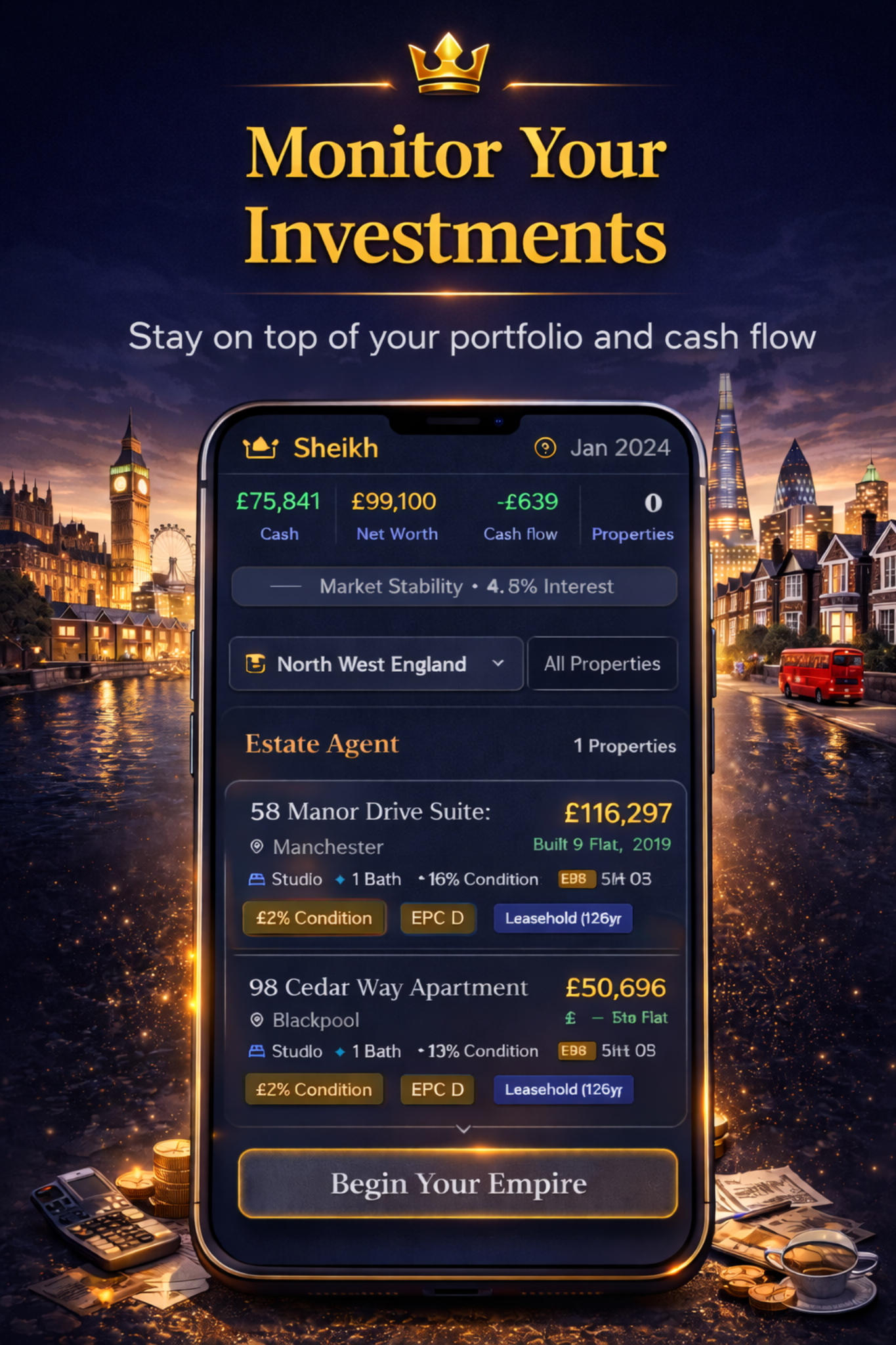 UK Property Tycoon - Screenshot 2 showing product features and functionality