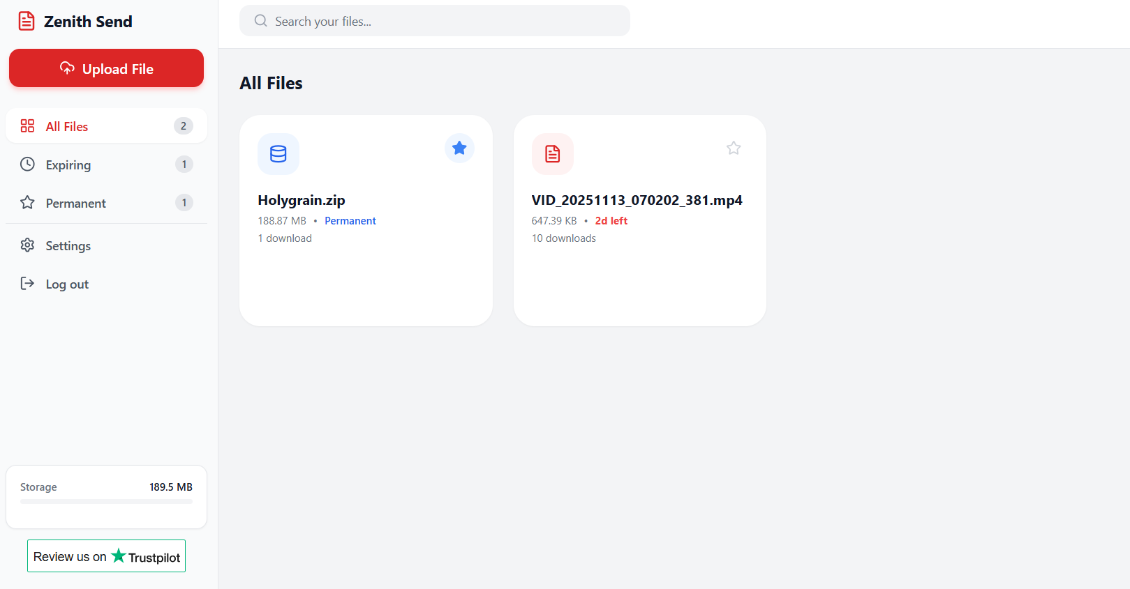 Zenith Send - Screenshot 2 showing product features and functionality