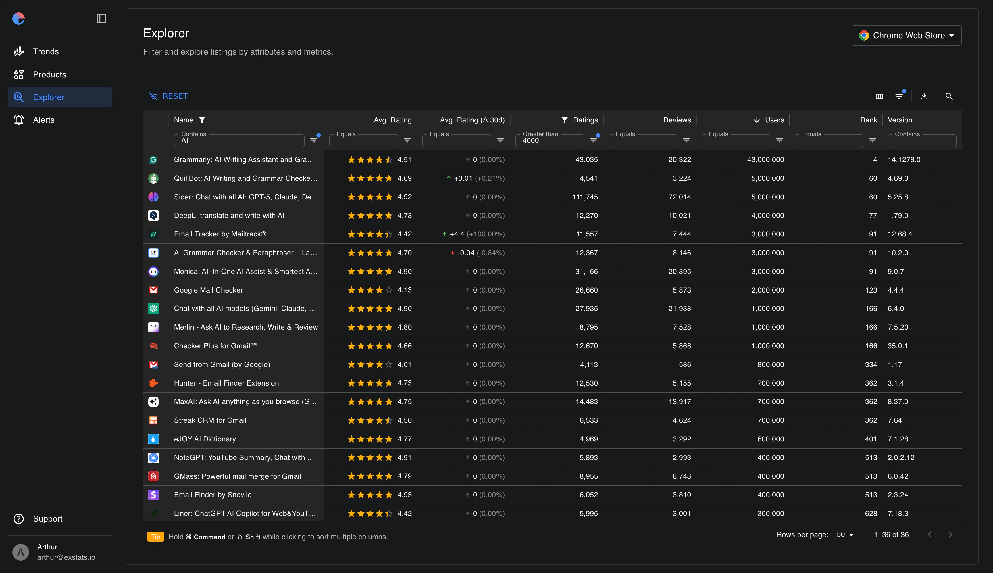 Exstats screenshot 3
