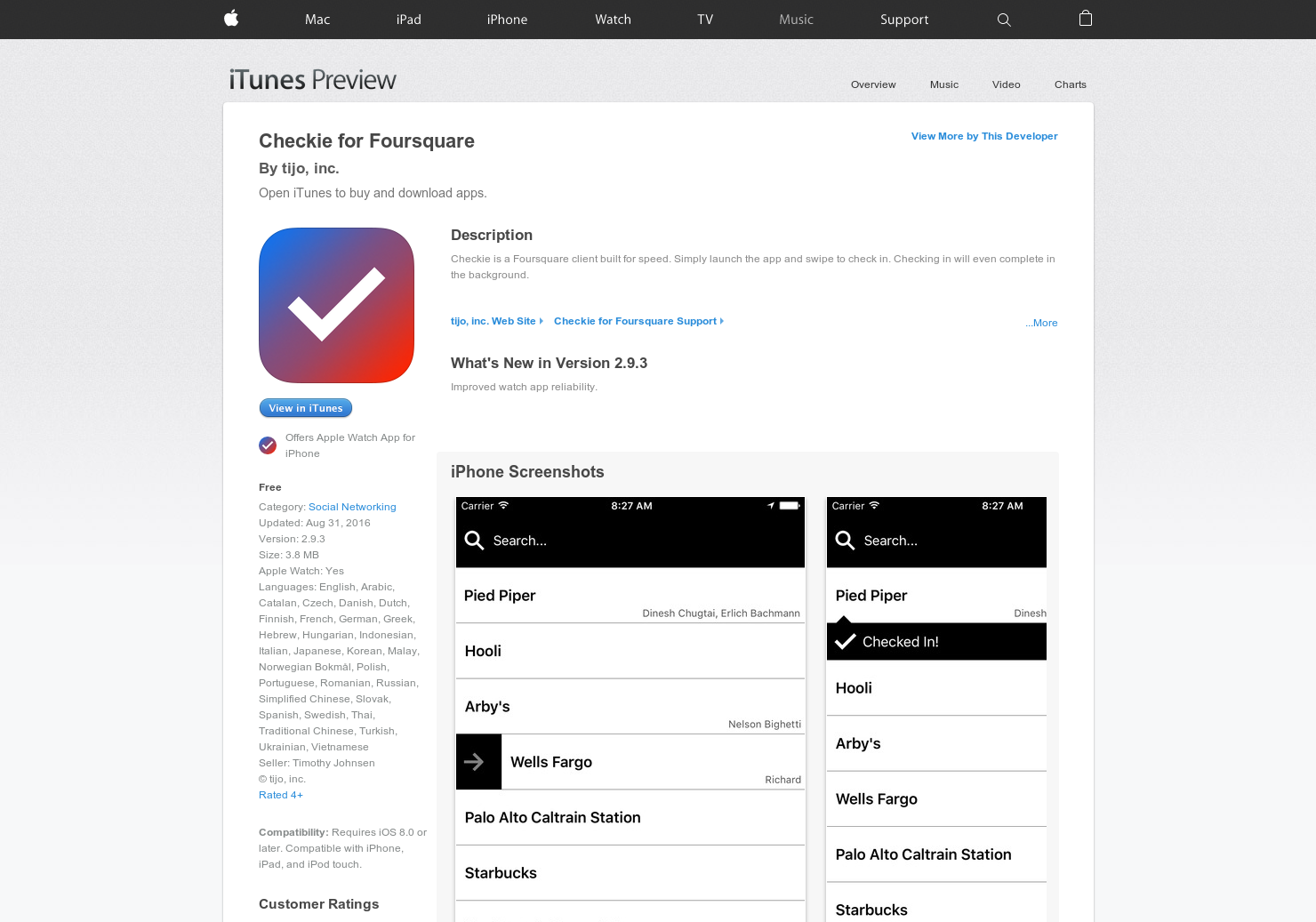 Checkie for Apple Watch