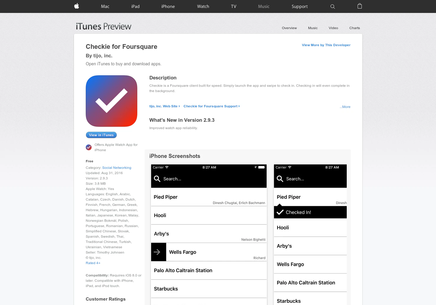 Checkie for Apple Watch