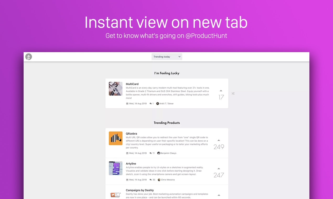 Product Hunt Trending New Tab Extension gallery image