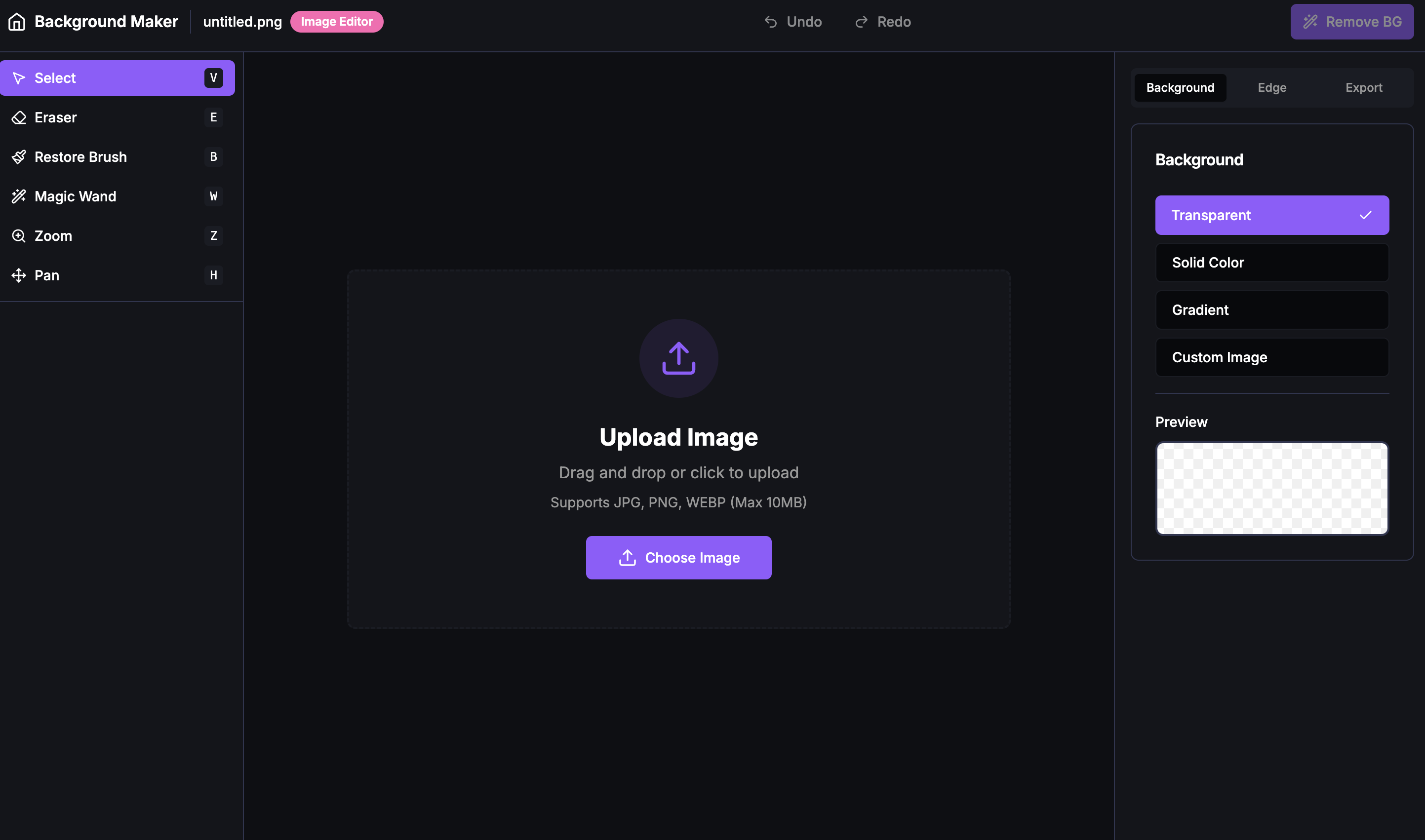 Transparent Background Maker - Main product screenshot demonstrating key features and user interface