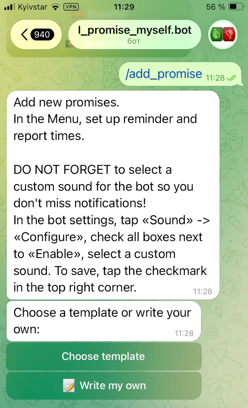 Promise Myself Telegram Bot screenshot 9