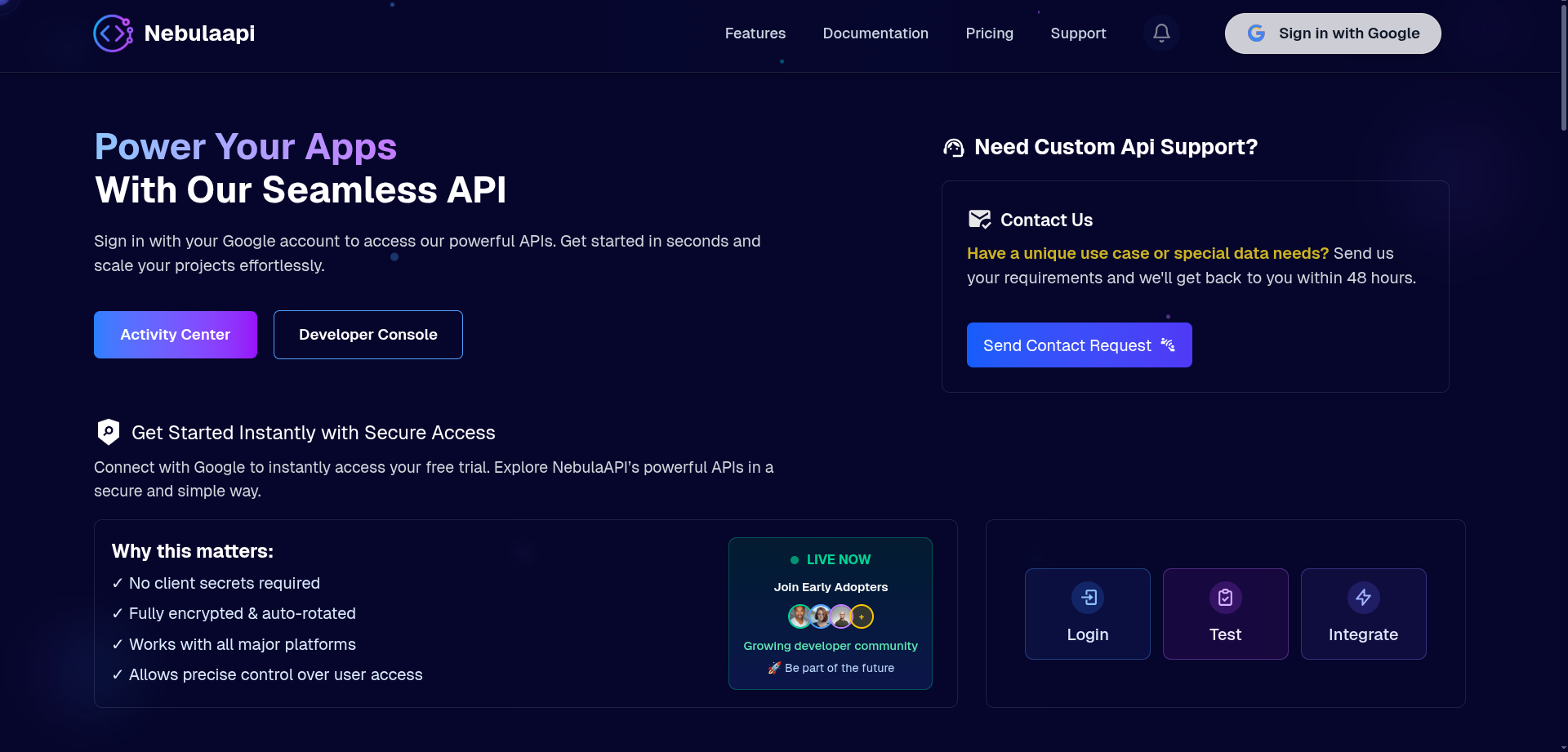 NebulaAPI - Main product screenshot demonstrating key features and user interface