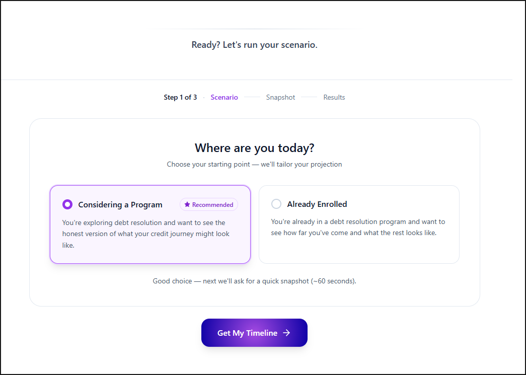 Debt.Tips Credit Comeback Simulator - Screenshot 2 showing product features and functionality