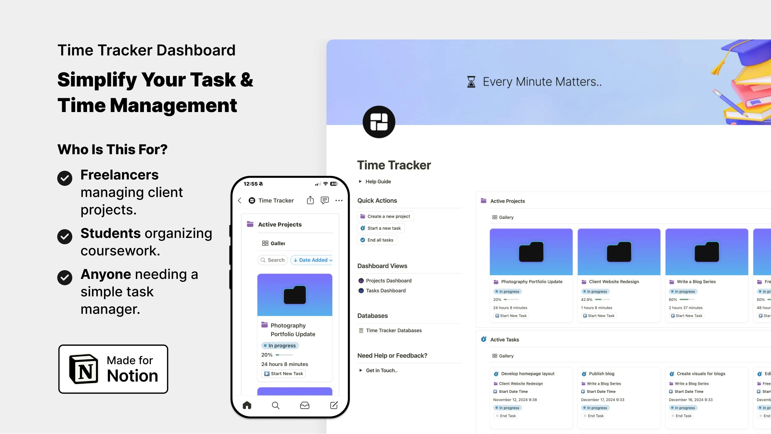 Notion Time Tracker ⏱ - Main screenshot showing features and interface