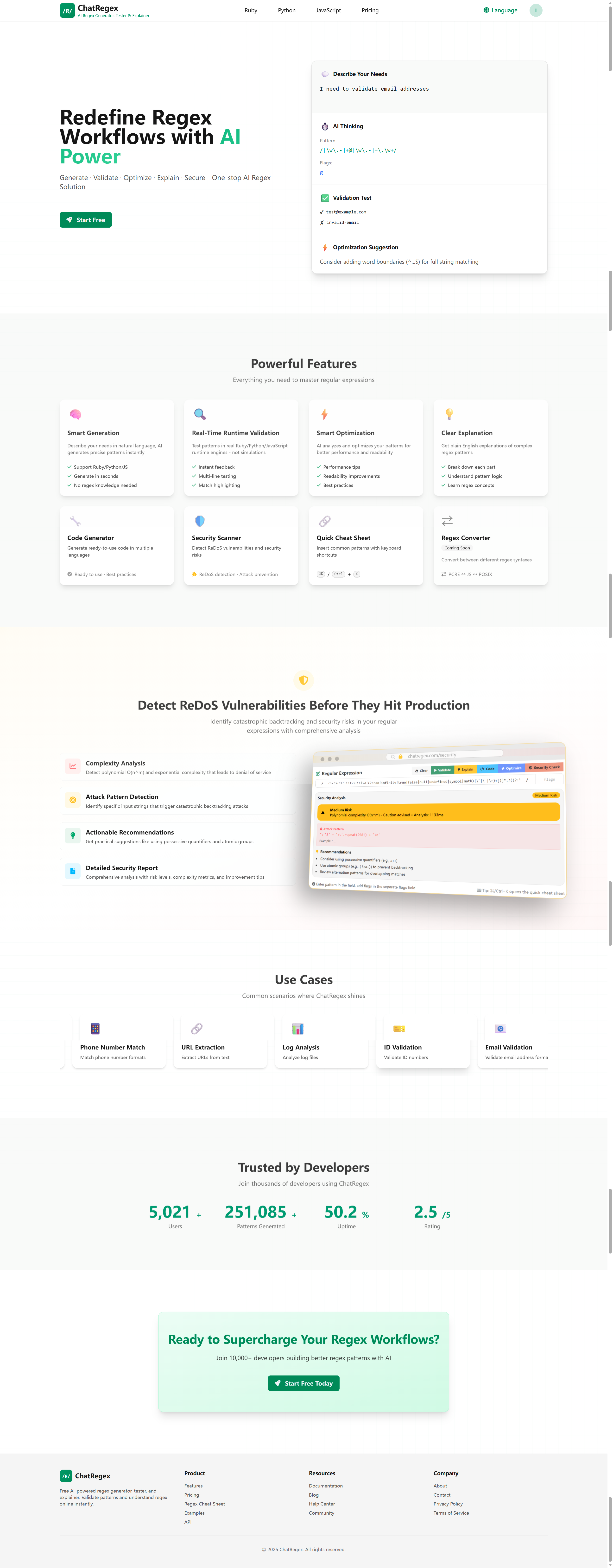 ChatRegex - Main product screenshot demonstrating key features and user interface