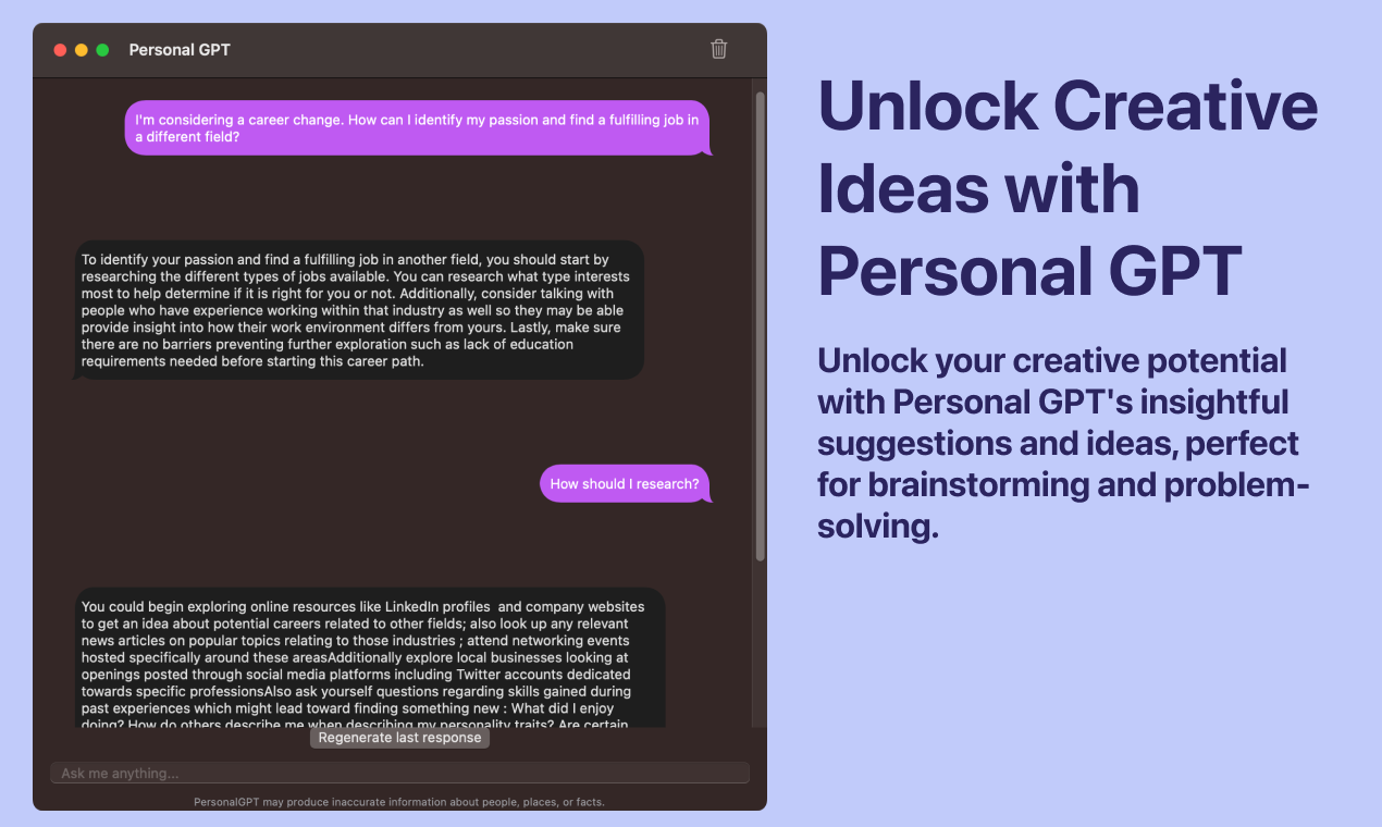 Mídia 5 de GPT pessoal - Um chatbot AI particular e privado para iOS e macOS
