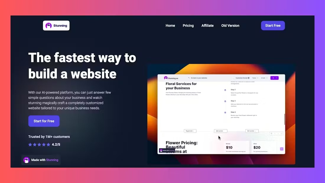 startuptile Stunning-The fastest way to build a website using AI