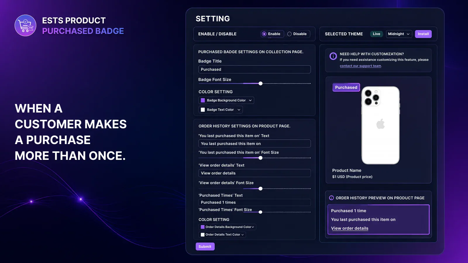 Product Purchased Badge screenshot 2