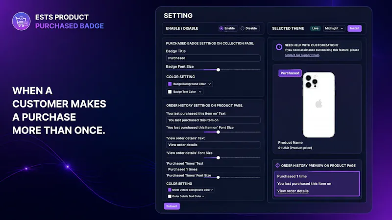 Product Purchased Badge screenshot 2