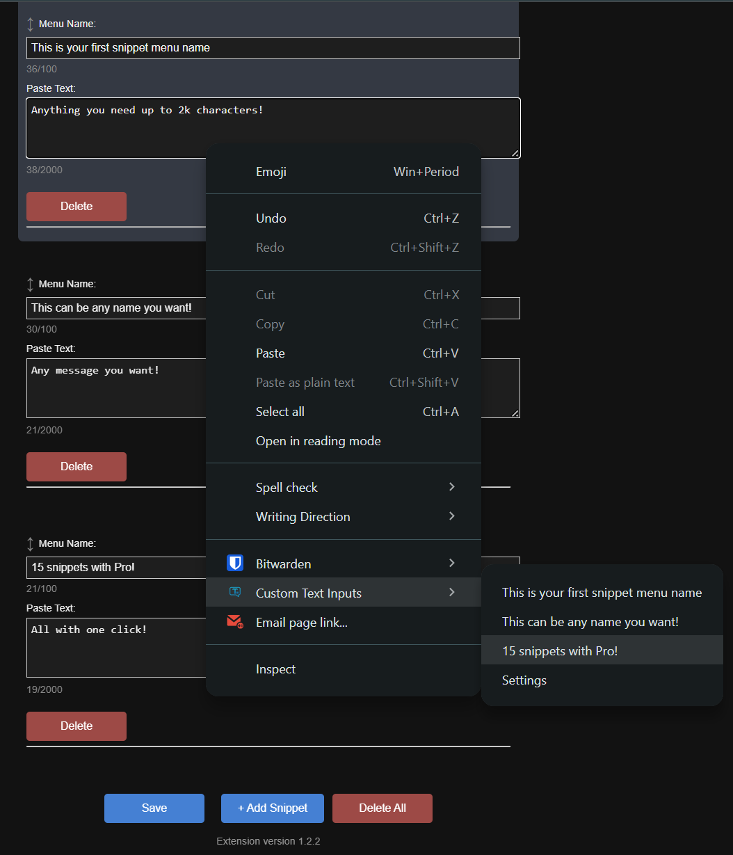 Custom Text Inputs — Chrome Extension gallery image