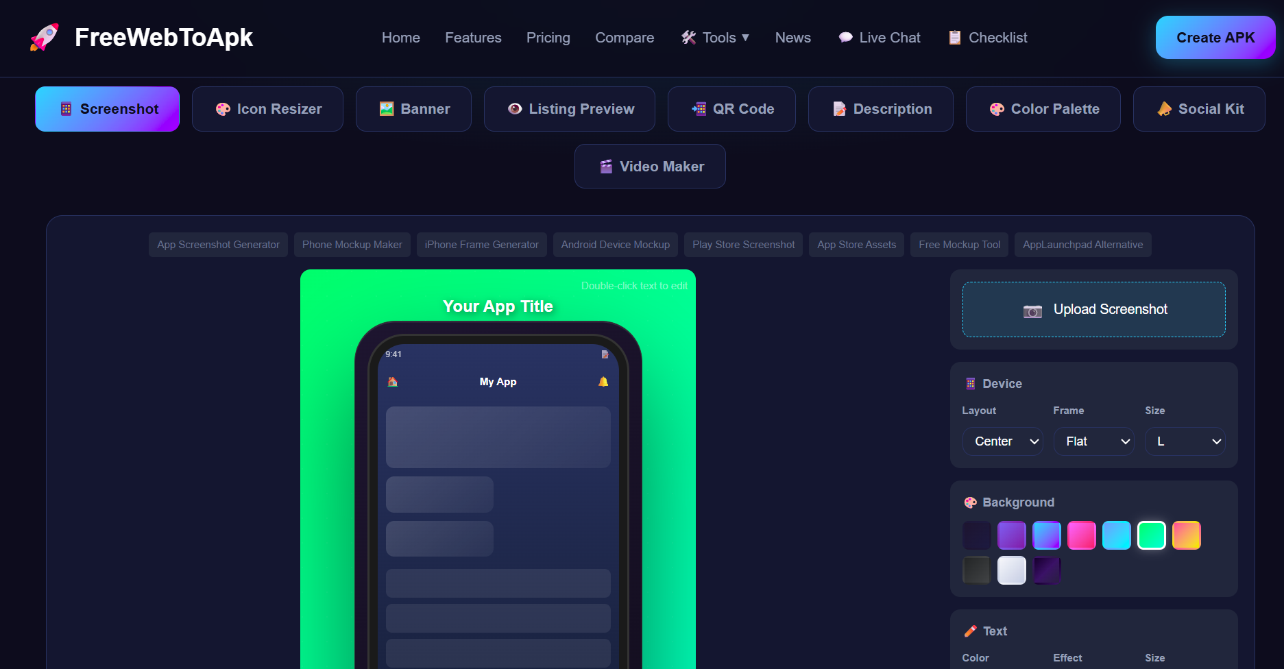 FreeWebToApk - Screenshot 5 showing product features and functionality