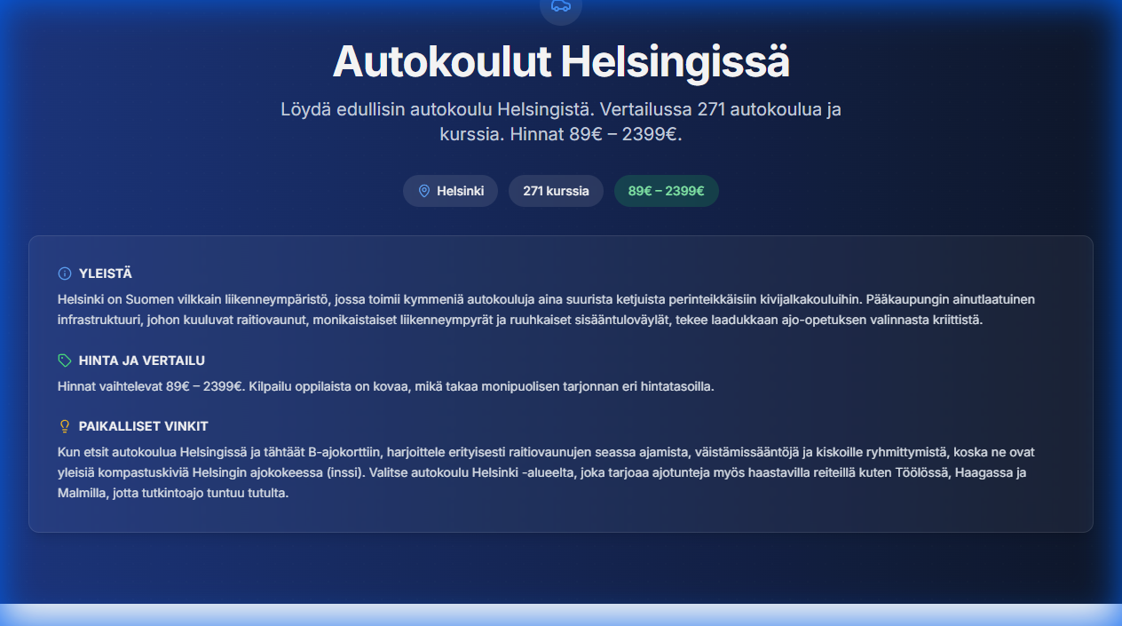 Autokouluvertailu.fi - Screenshot 4 showing product features and functionality