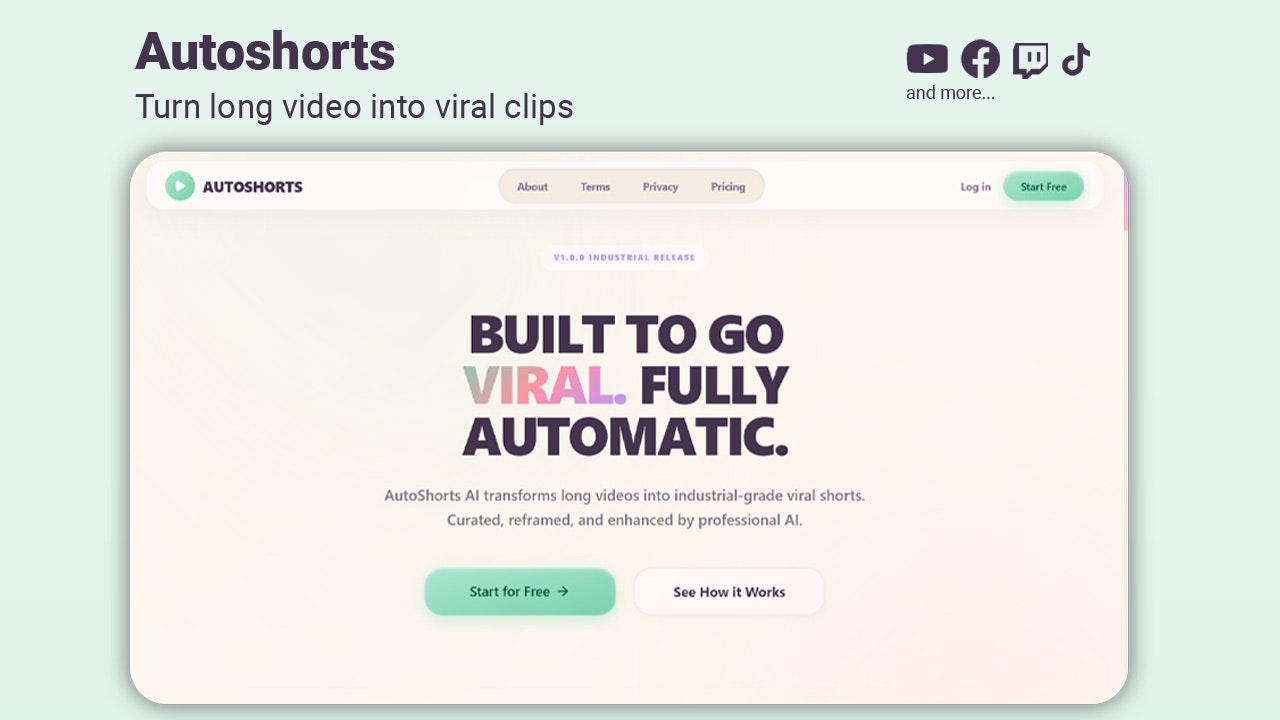 Autoshorts AI - Main product screenshot demonstrating key features and user interface