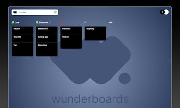 Wunderboards 사용자 인터페이스 - Wunderboards가 당신이 기업가로서 전략을 세우고 혁신을 일으키는 방식을 변화시킬 수 있도록 해보세요.