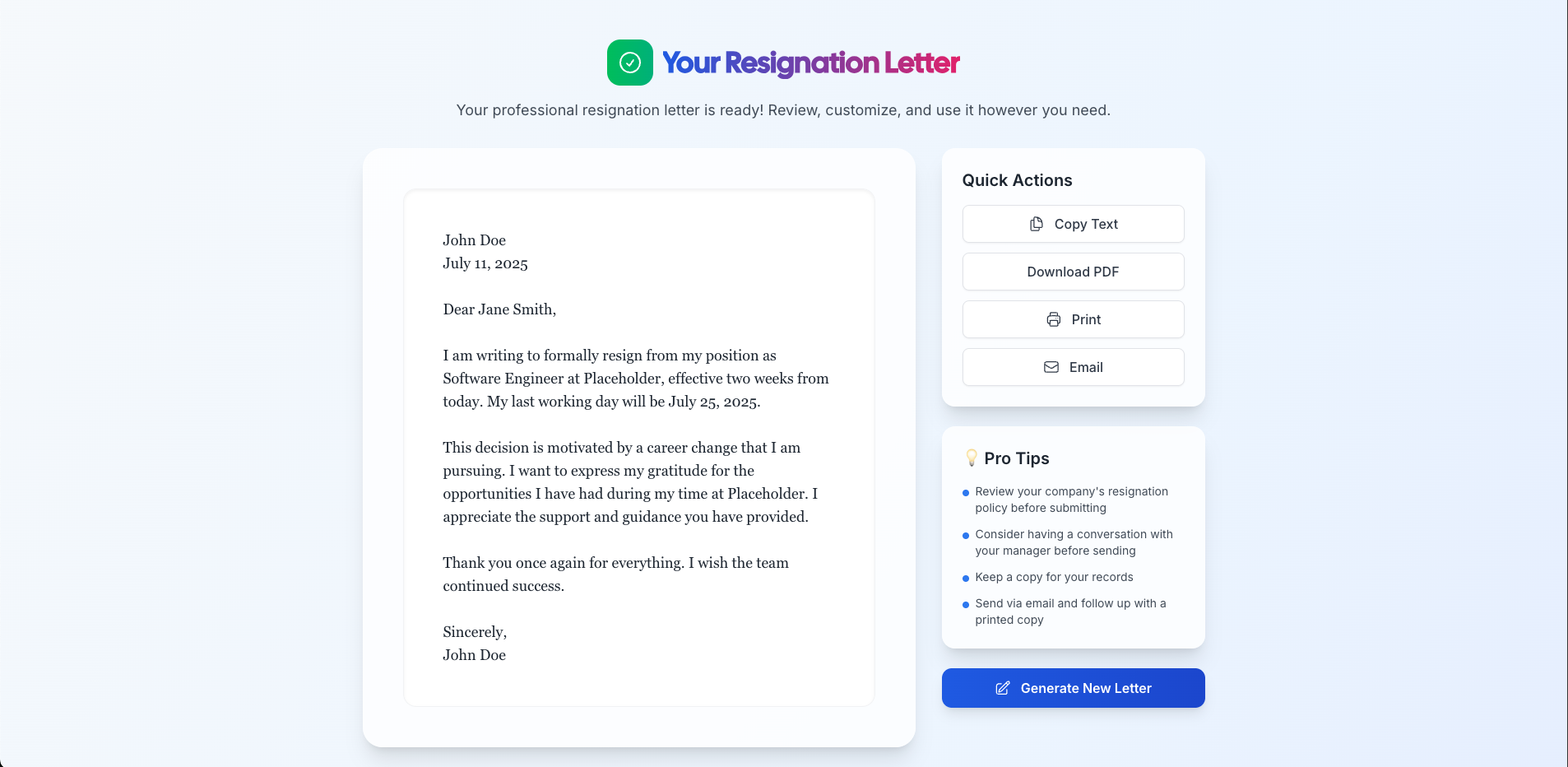 Média Lettre de démission - Lettres de démission sans stress, alimentées par l'IA 4