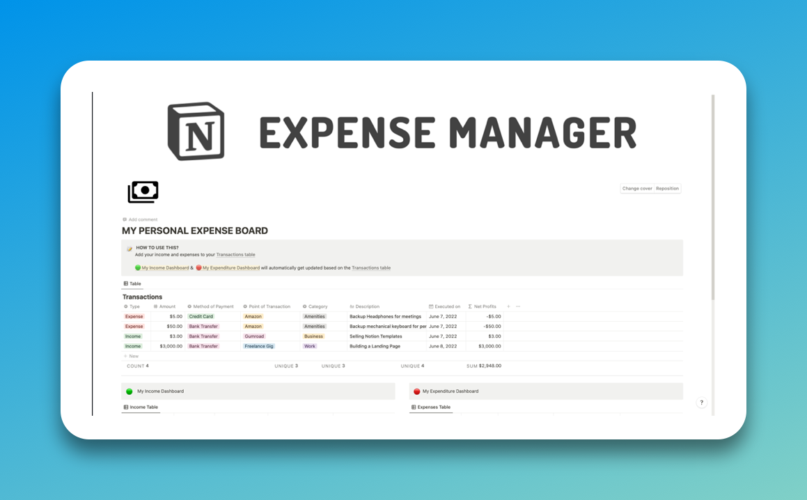 Budget & Expense Manager Notion Template